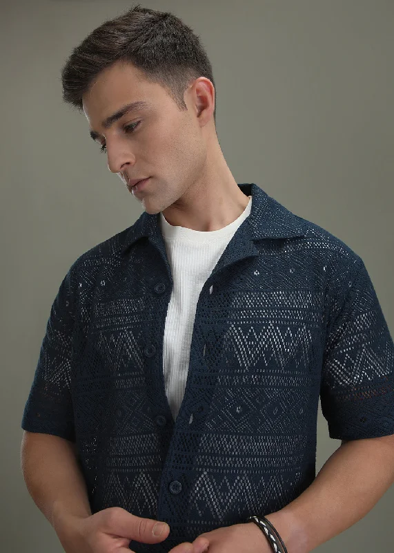 polo shirts for menDark Blue Crochet Shirt
