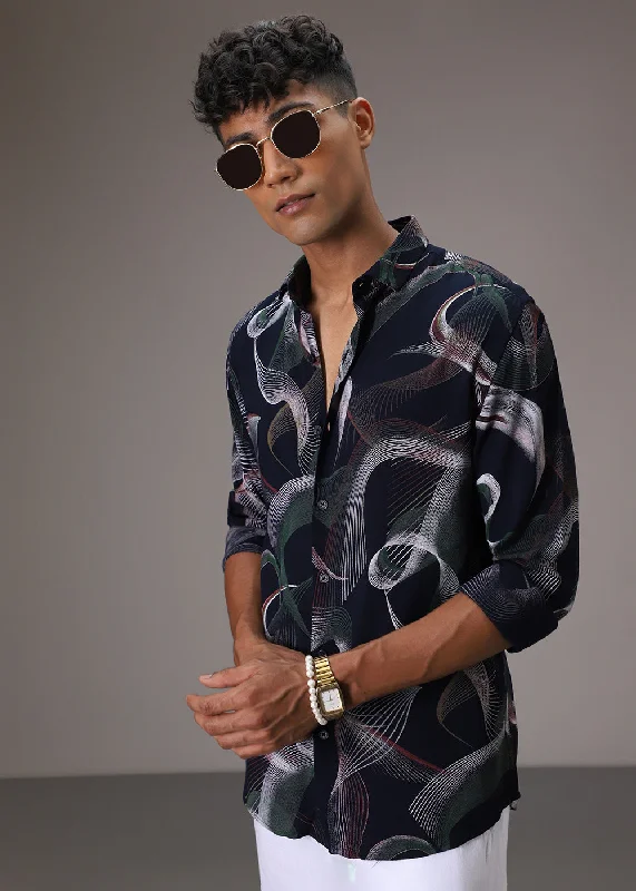 button-up shirts for menSwirl Pattern Blue Feather Shirt