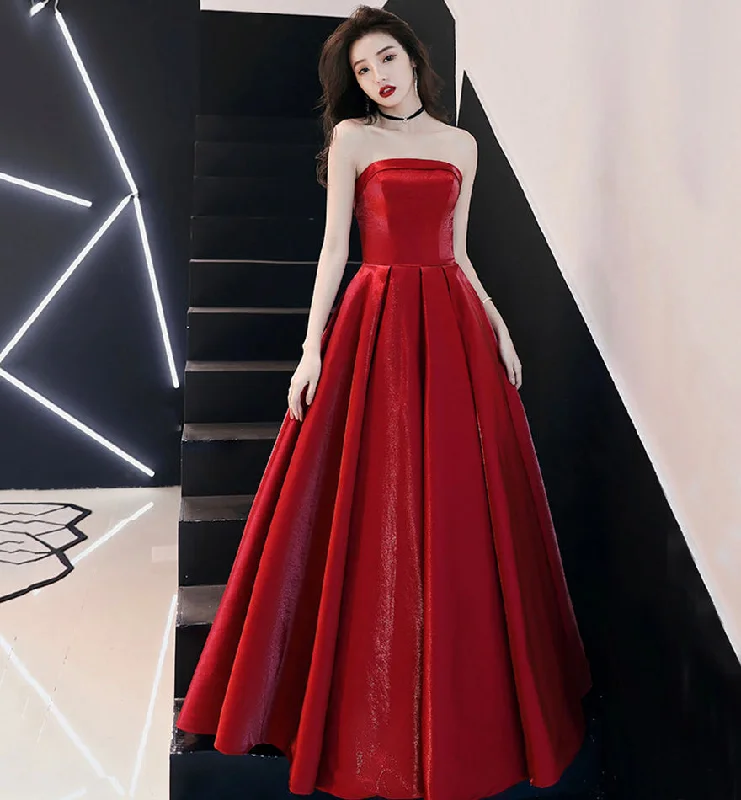 Cocktail dresses for womenSimple satin long prom dress burgundy evening dress  8523