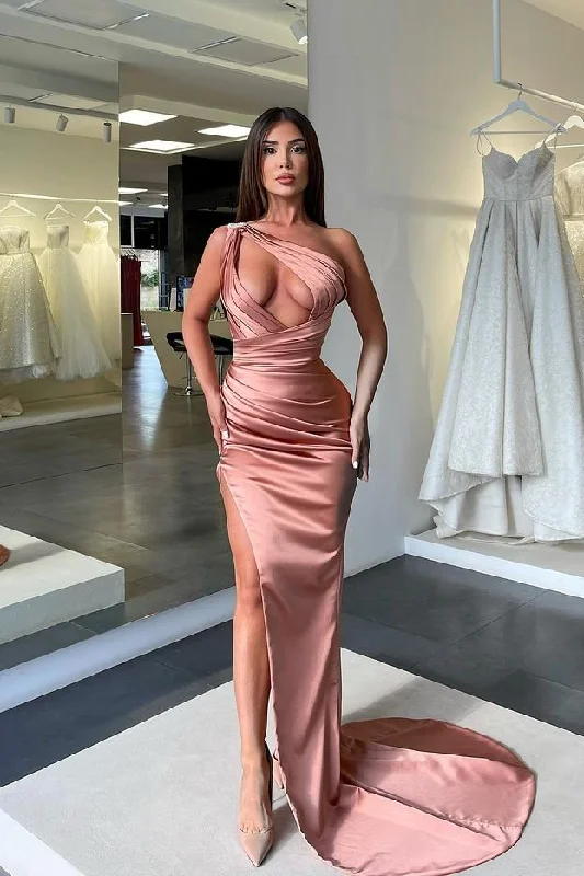 Floral dresses for womenSleeveless One-Shoulder Long Slit Mermaid Evening Dress  gh1940