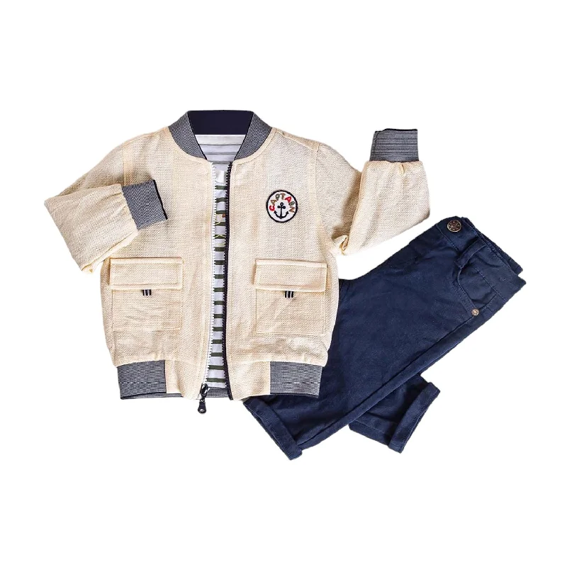 turtle necks for menInfant and Toddler Boy's Blue and Yellow 3-Piece Pants, Shirt and Jacket Set with Nautical Theme