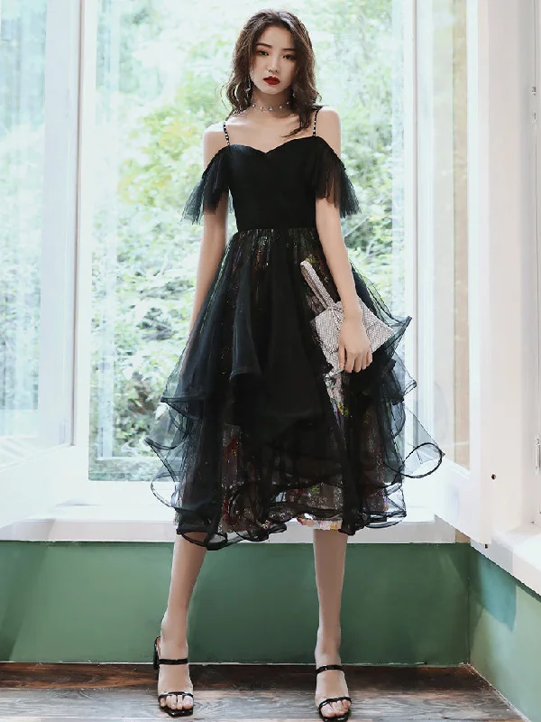 Velvet dresses for winterUnique design black tulle short prom dress  8358