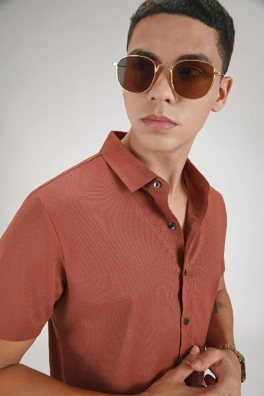 tops with lace-up for menCrimson Red Self Patterned Stitchless Shirt