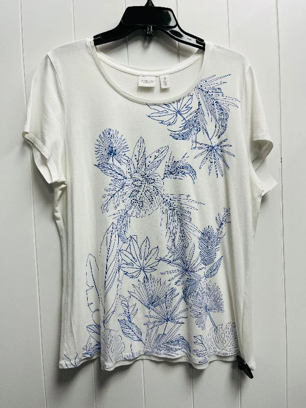 Leather-look women's topsTop Short Sleeve Basic By Chicos In Blue & White, Size: L