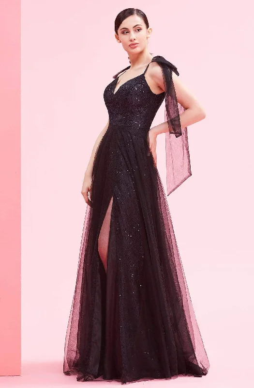 Fit-and-flare dresses for womenJ'Adore Dresses - J16035 Bow Accented V-Neck Prom Gown