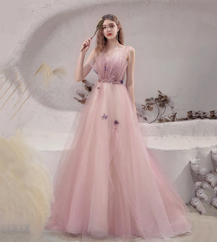 Little black dresses (LBDs) for womenPink tulle long A line prom dress evening dress  8570