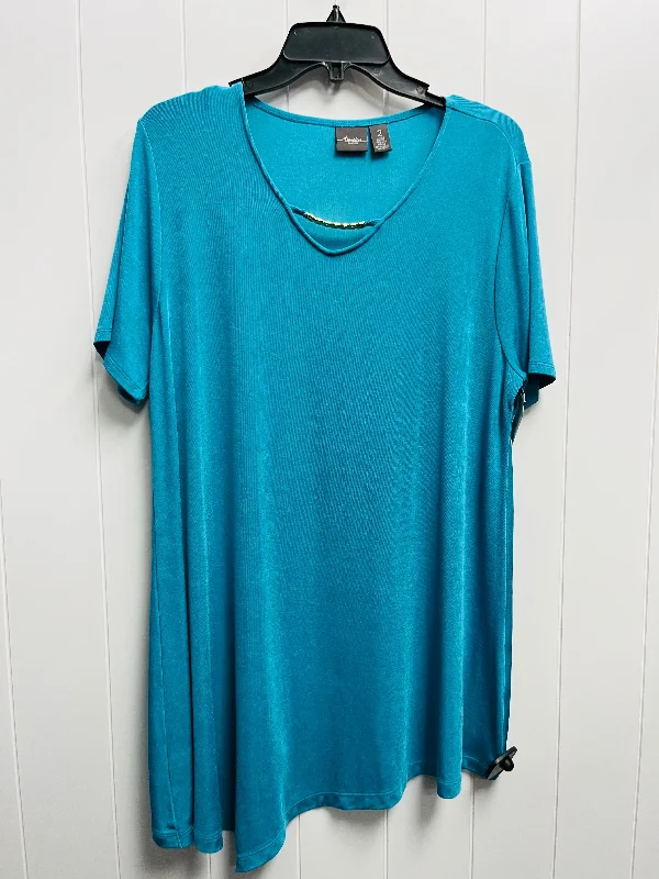 Metallic women's topsTop Short Sleeve By Chicos In Teal, Size: L