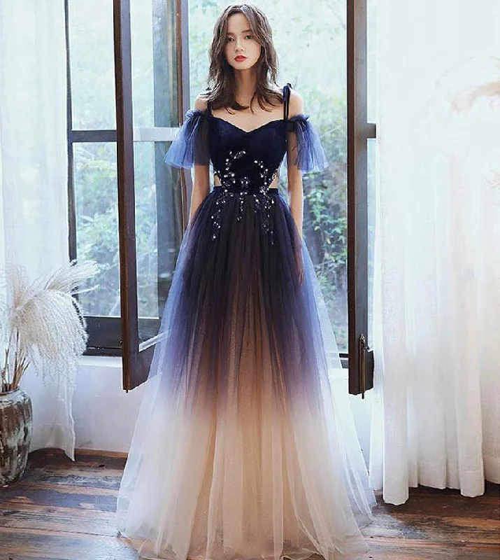 Striped dresses for womenStylish velvet tulle long prom dress evening dress  8402