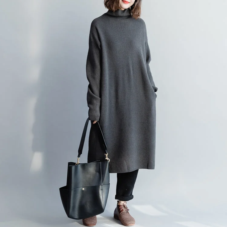 Affordable women's sweaterComfy Sweater dress outfit Quotes high neck baggy dark gray baggy knitwear
