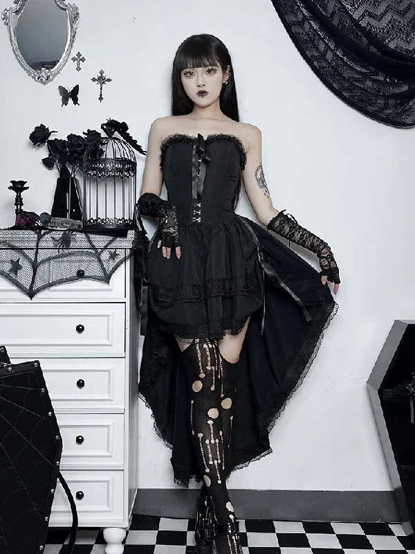 women's suit sets with lapel collarsGothic Bodycon Lace Hi Trim Corset Low Swing Evening Strapless Sleeveless Dress