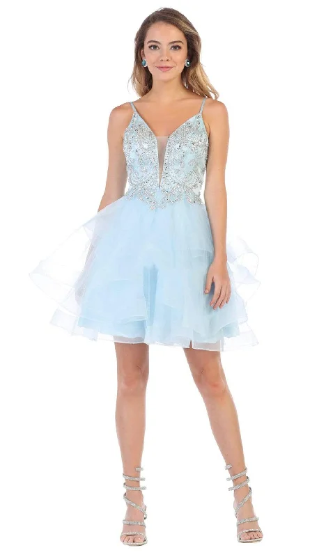 fashionable women's ensemble setsMay Queen - RQ7719 Jeweled Corset Back A-Line Dress