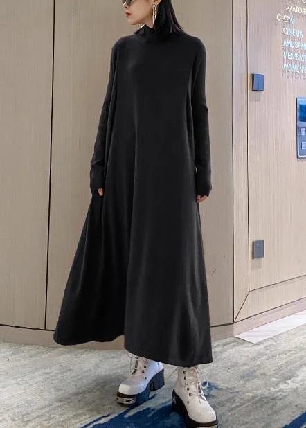 Yoga women's sweaterPullover black Sweater outfits plus size high neck large hem Hipster fall knit dress
