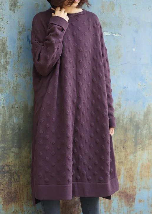 Athleisure women's sweaterSimple side open Sweater winter dresses Street Style purple Largo knitwear