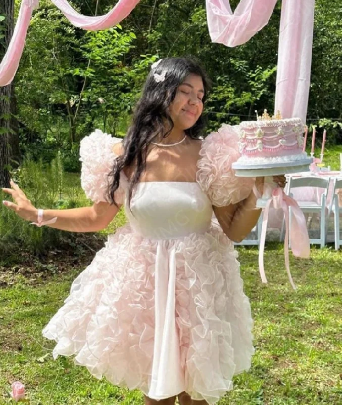 Motherhood dresses for pregnant womenSweet Light Pink Tulle Short Tulle Formal Prom Dresses Plus Size Mini A Line Elegant Evening Gowns Dress Robe de mariage