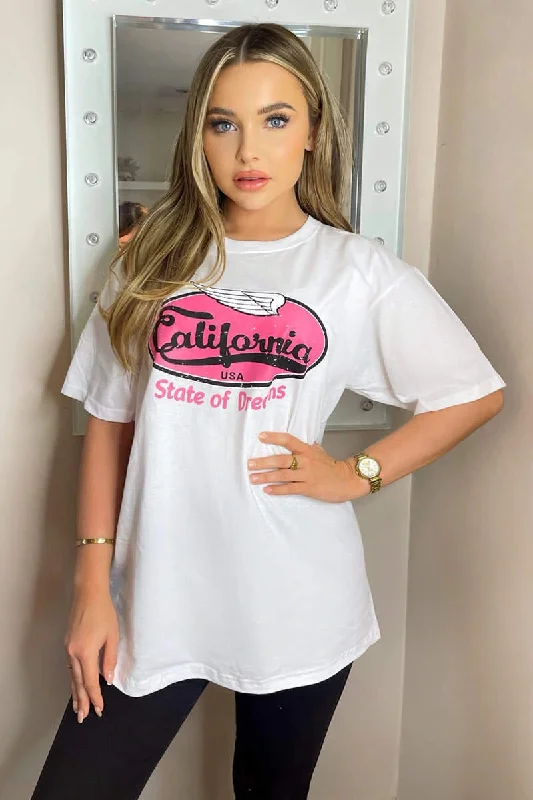 Petite women's topsTessie White California Printed T Shirt