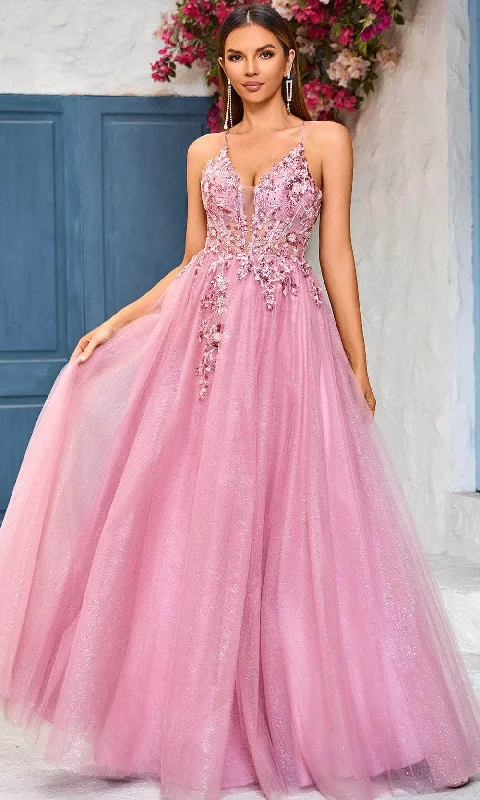 women's suit sets with machine-washable fabricsJ'Adore Dresses J25018 - Embroidered Corset V-Neck Evening Dress