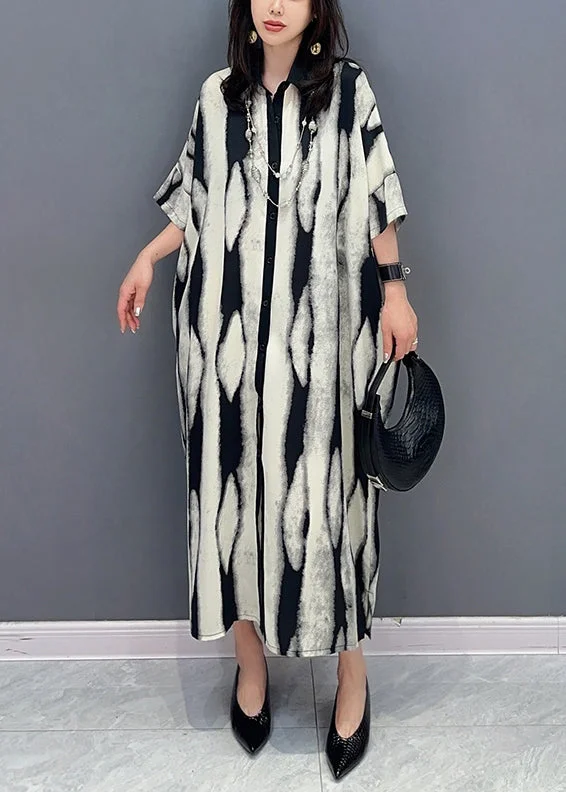 Mini dresses for womenFashion Grey Peter Pan Collar Print Patchwork Cotton Shirts Dress Summer