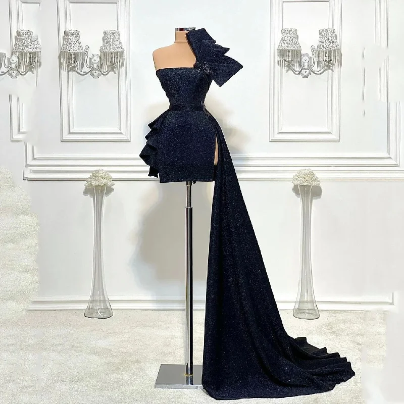 Loose-fitting dresses for womenUnique Mini Prom Dresses Strapless Sleeveless Ruffles Sequins Shiny Plus Size Women Special Occasion Sexy Party Cocktail Gowns