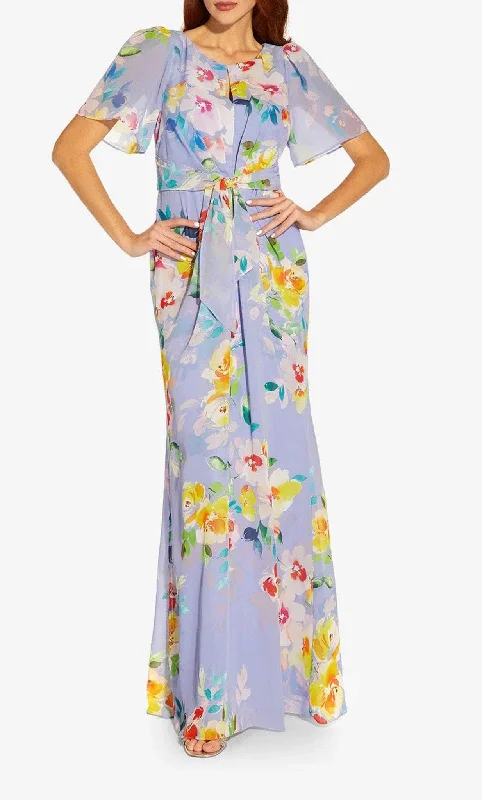 Lantern sleeve dresses for womenAdrianna Papell AP1E209584 - Flutter Sleeve Floral Long Dress