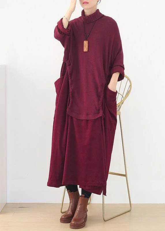 Transitional women's sweaterFashion long sleeve Sweater high neck weather Moda red Art sweater dresses