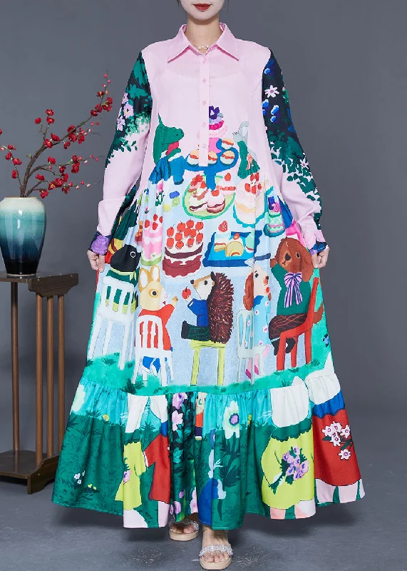 Backless dresses for womenOrganic Pink Animal Print Patchwork Ruffles Linen Vacation Dresses Summer