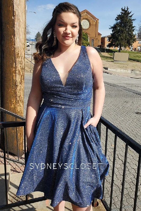 women's suit sets with double ventsSydney's Closet SC8108 size 26 Royal Cocktail Dress Short Metallic Shimmer Plus