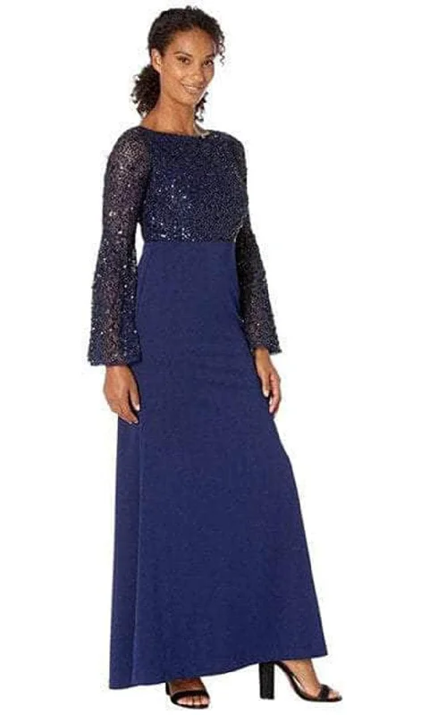 Cold-shoulder dresses for womenAdrianna Papell AP1E206072 P - Long Bell Sleeve V-Neck Evening Dress