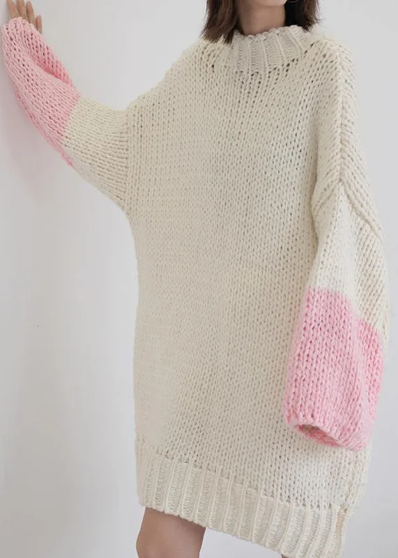 Watercolor print women's sweaterFor Spring o neck Batwing Sleeve Sweater dress outfit Classy beige Funny knitwear