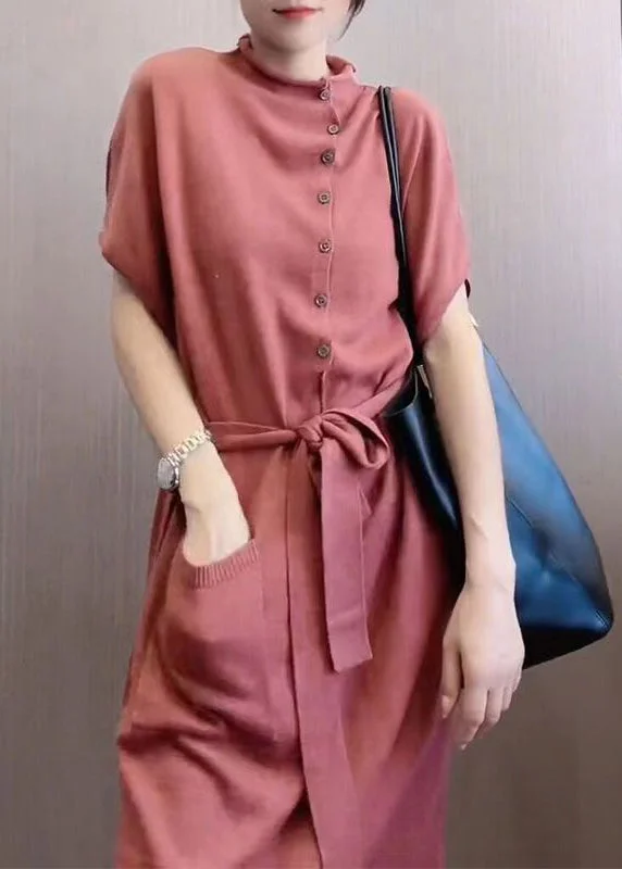 Peter Pan collar women's sweaterNew Versatile Tie Waist Knitted Sweater Dress Spring