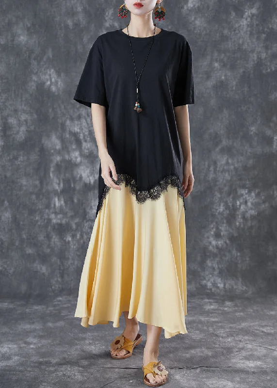 Cocktail dresses for womenPlus Size Black Asymmetrical Patchwork Cotton Fake Two Piece Dresses Summer