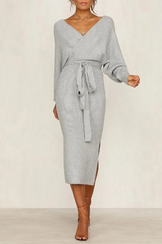Statement women's sweaterCityHottie V Neck Backless Sweater Dress(5 Colors)