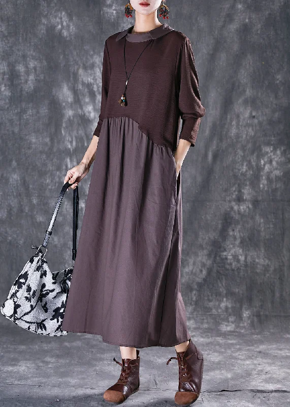 Transitional dresses for in-between seasonsChocolate Patchwork Cotton Holiday Dress Peter Pan Collar Spring