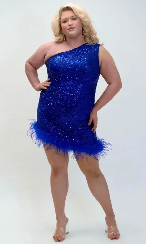 women's suit sets with lapel collarsSydney's Closet JK2401 - Asymmetric Feather Hem Cocktail Dress