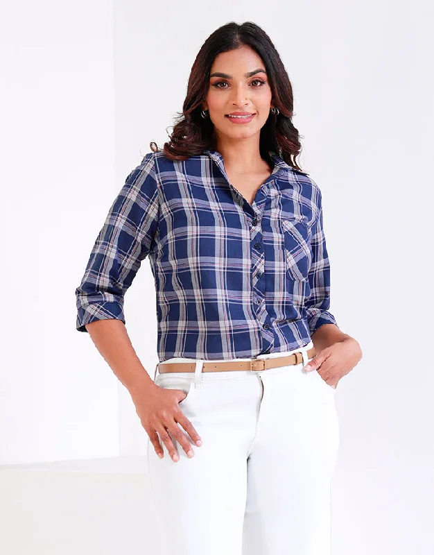 Cropped women's topsChecked Printed Shirt Blouse