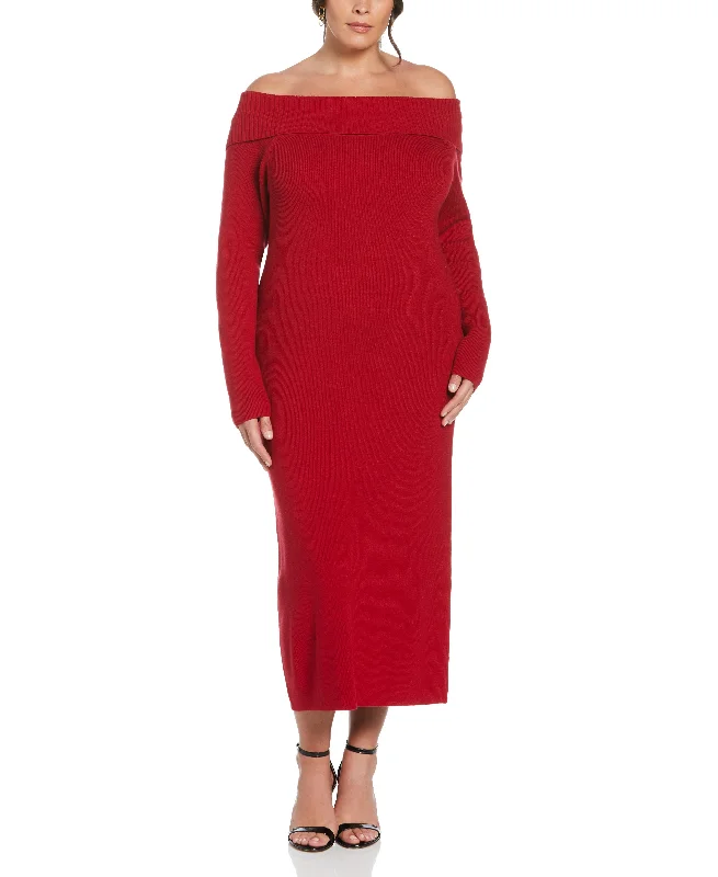 Earth-tone women's sweaterPlus Size Off-the-Shoulder Sweater Dress