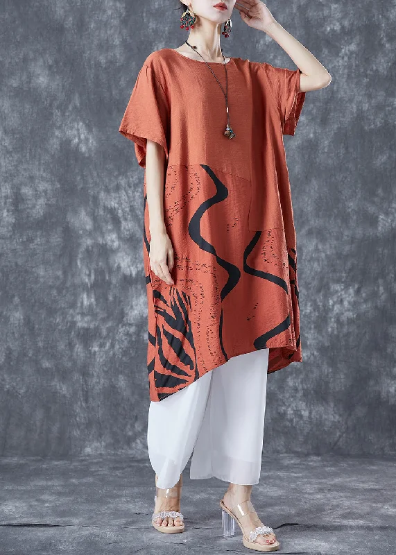 Workwear women's dressesBoho Orange Oversized Patchwork Cotton Dress Summer
