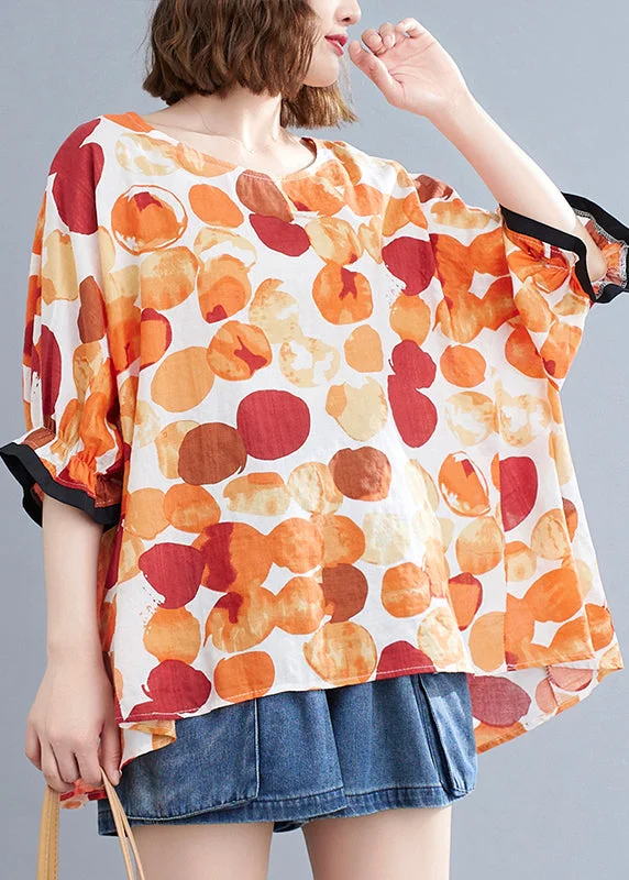 Sequined women's topsCasual Orange Dot Print T Shirt Summer