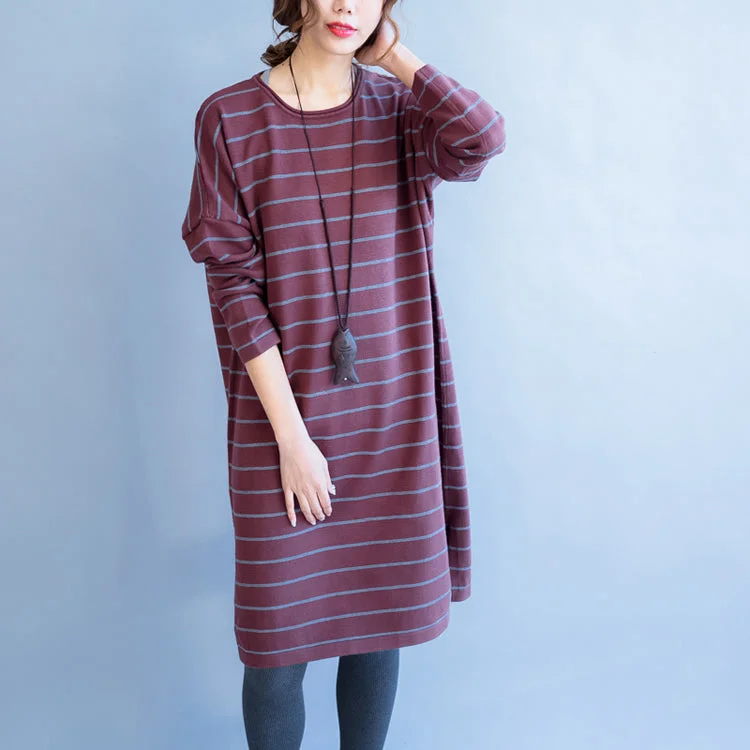 Suede women's sweaterred striped fashion sweater oversize casual long sleeve knit dress