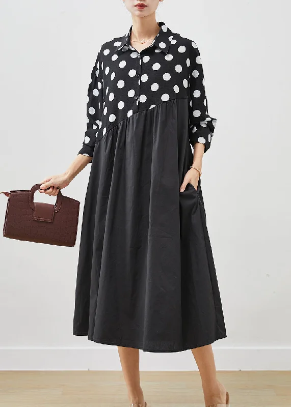 Bodycon dresses for womenStylish Black Oversized Patchwork Cotton Shirt Dress Spring