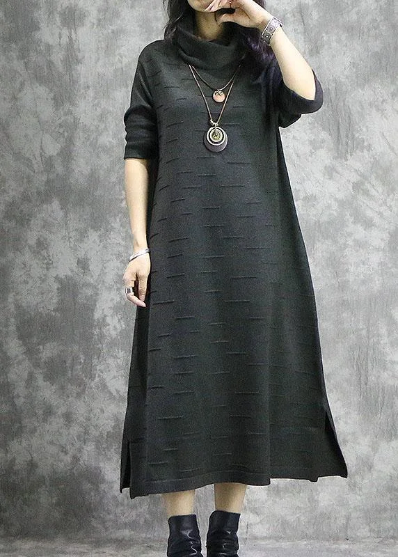Vintage women's sweaterOversized black Sweater dresses DIY high neck Ugly fall knitwear