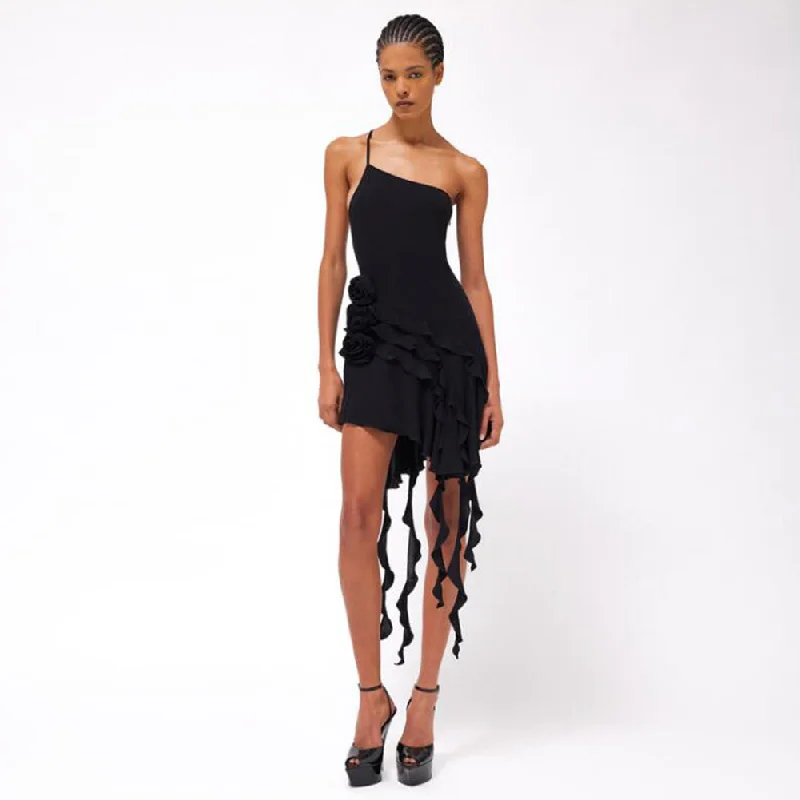 Halter dresses for womenOne Shoulder Sleeveless Frill Mini Dress KLYF908