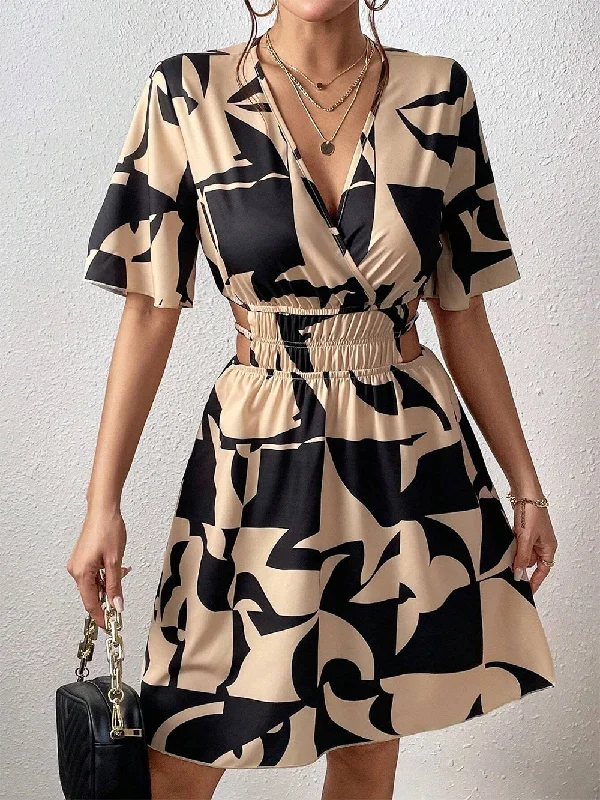 Mini dresses for womenV Neck Mid Sleeve A-Line Mini Dress HB100591