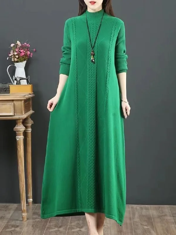 Mustard yellow women's sweaterComfy green Sweater weather DIY o neck Rough edge Mujer knit dresses