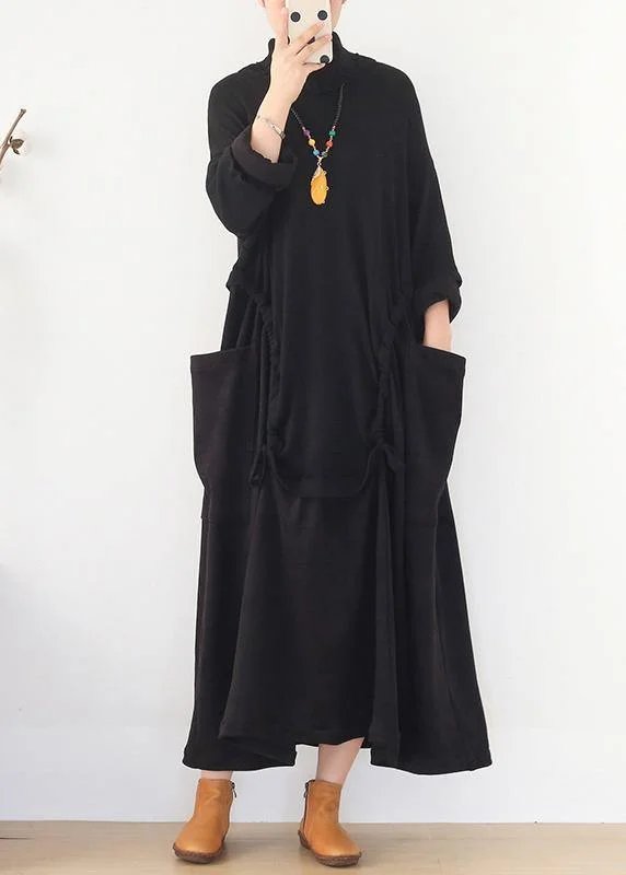 Gym women's sweaterKnitted black Sweater Aesthetic Design high neck patchwork Hipster sweater dress