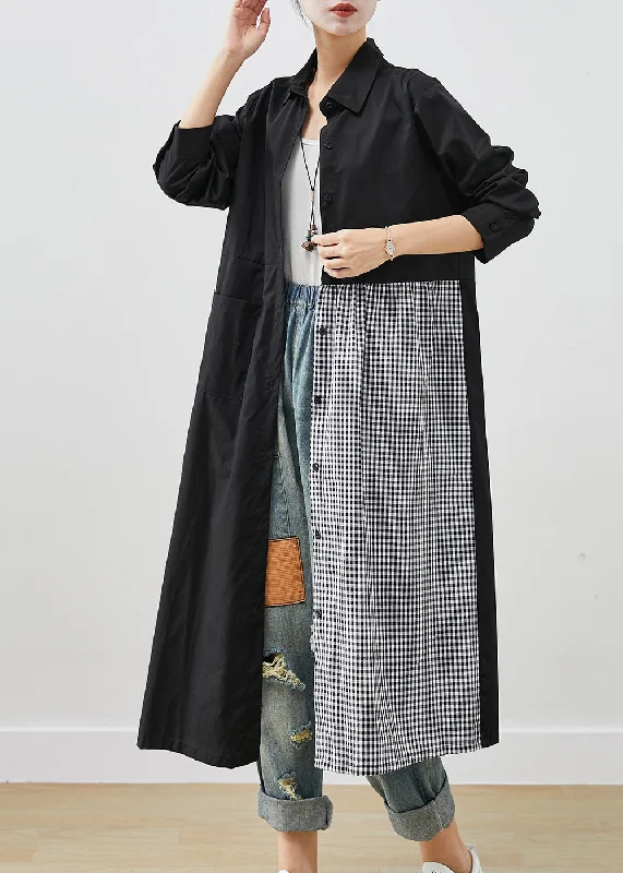 Plus-size dresses for womenArt Black Asymmetrical Patchwork Plaid Cotton Dresses Fall