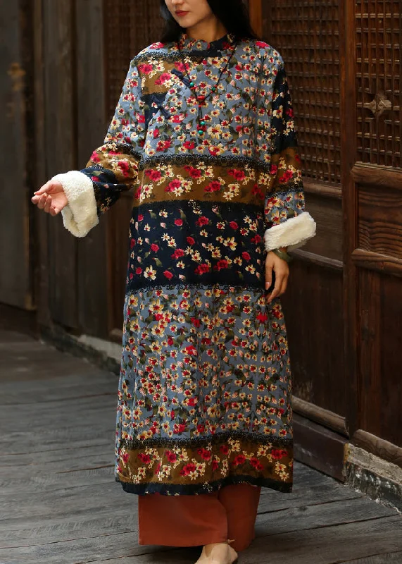 Layering dresses for versatile stylingItalian Colorblock Print Patchwork Warm Fleece Dresses Long Dresses Winter