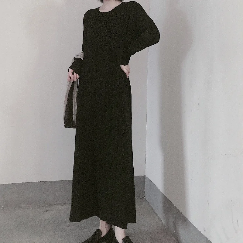 Neon women's sweaterComfy O Neck Long Sleeve Sweater Dress Street Style Black Mujer Knit Dress