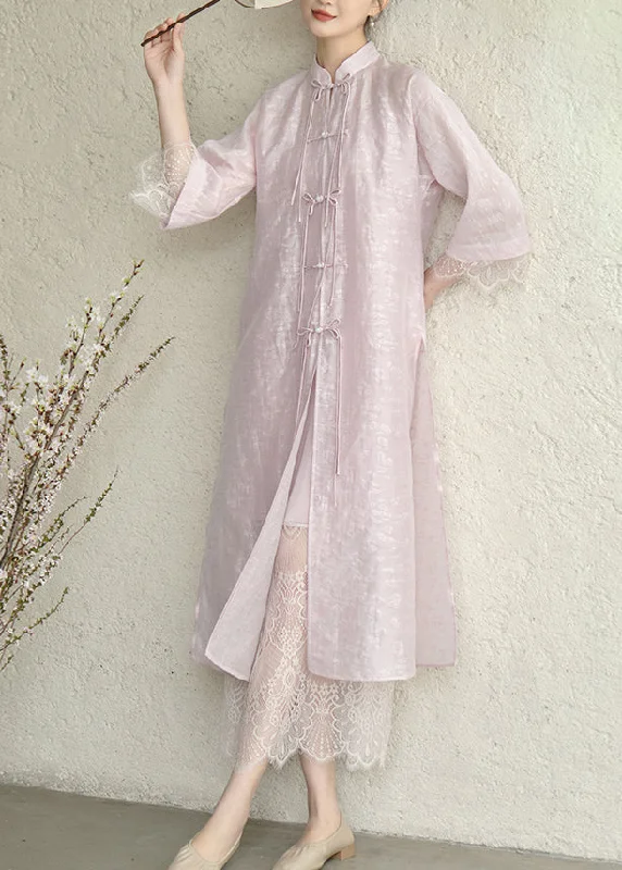 Round-neck dresses for womenVintage Purple Tasseled Chinese Button Lace Patchwork Silk Dress Fall