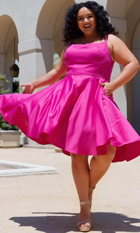 women's suit sets with cotton blendsSydney's Closet SC8115 - Scoop Neck Satin Cocktail Dress