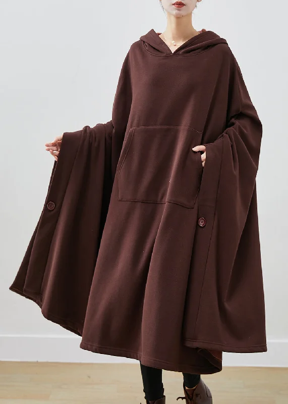 Off-the-shoulder dresses for womenChocolate Loose Cotton Lengthen Sweatshirt Dress Asymmetrical Winter
